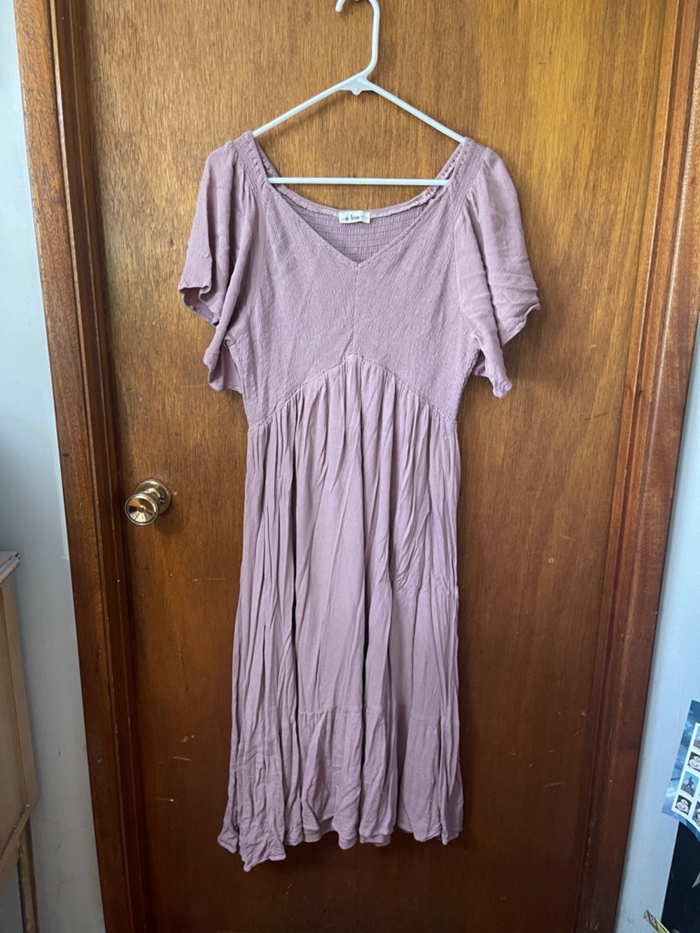 In Loom lavender smocked flutter sleeve tiered maxi midi dress